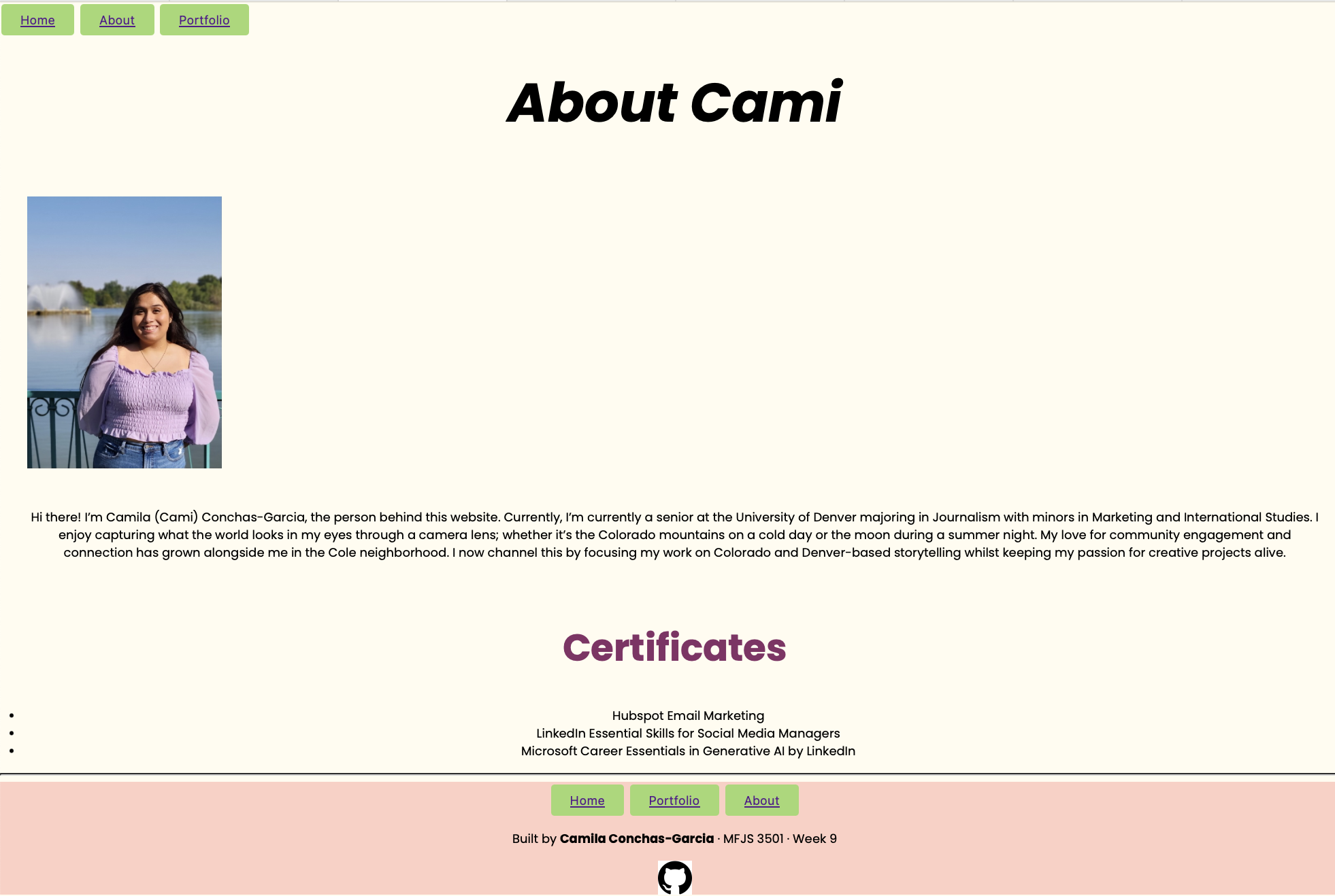 a screenshot of Cami's Corner About page