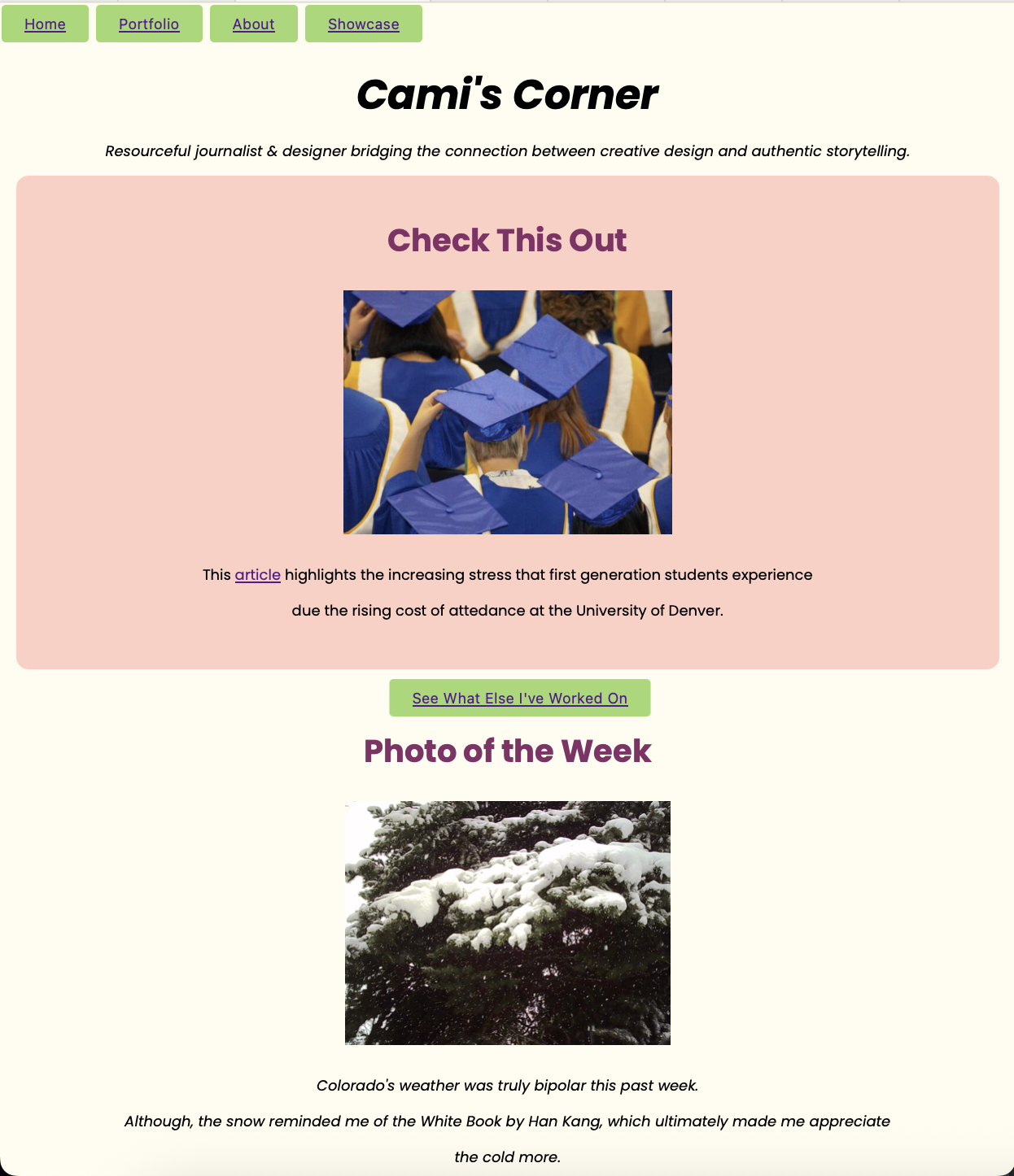 a screenshot of  Cami's Corner Homepage